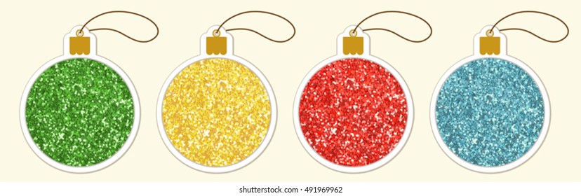 Set of cute vintage glitter price tags shaped as Christmas balls