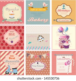 set of cute vintage labels and invitation cards