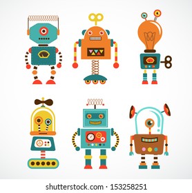 Set of cute vintage robots