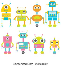 Set of cute vintage robots