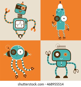 Set of cute vintage robots