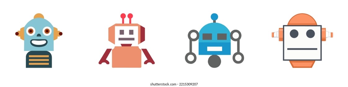 Set of cute vintage robots banners with robot toys collection.
