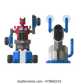 Set of cute vintage robots vector