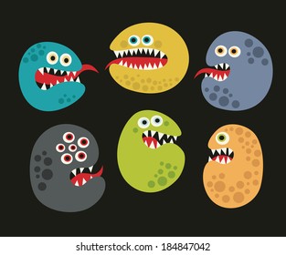 Set of cute virus monsters. Vector illustration.