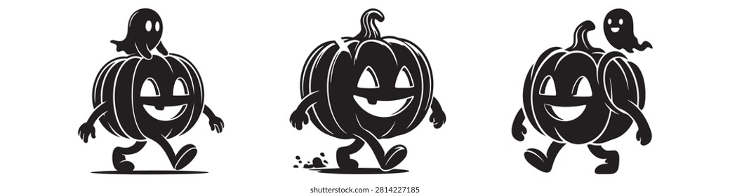Set cute walking pumpkin