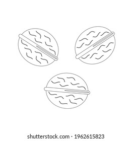 Set of cute walnuts. Isolated outline elements for coloring pages. White background. Flat style illustration.