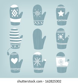 Set of cute warm Christmas mittens