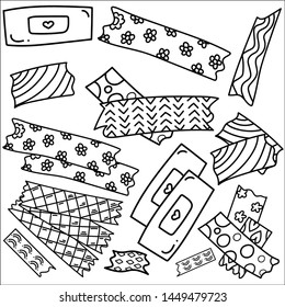 set of cute washi tape doodle isolated on white

