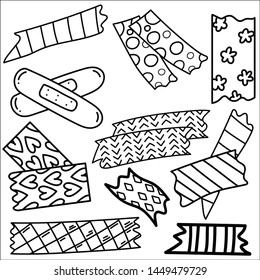 set of cute washi tape doodle isolated on white

