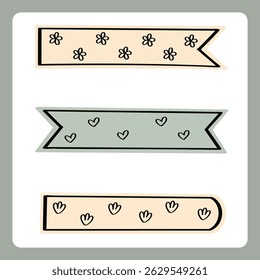 Set of cute washi tapes with cute decorative elements for scrapbook