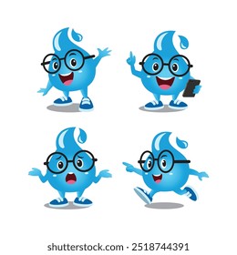 set of cute water blue drop character mascot collection 