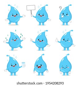 Set Cute Water Drop Cartoon Characters Stock Vector (royalty Free 