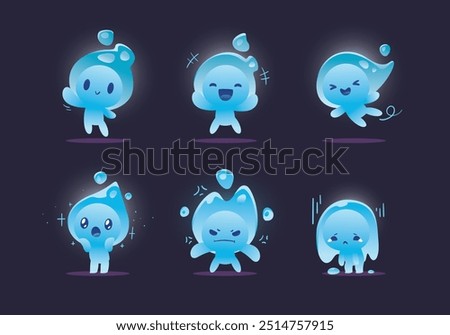 set of cute water drop fire character mascot collection	
