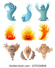 Set cute water  fire  ground monster  comic character