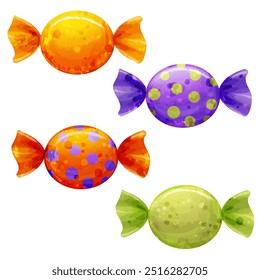 Set of cute watercolor candy. Vector illustrations of elements for design of invitations, Halloween sales