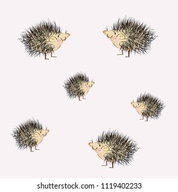 Set of cute watercolor hedgehogs 