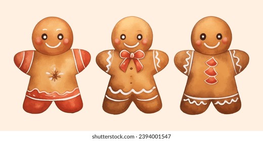 set of cute watercolour gingerbreads