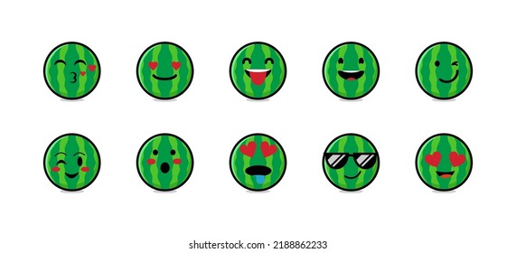 Set of cute watermelon emojis. Vector illustration isolated on white background