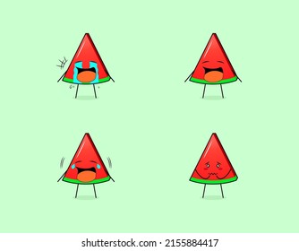 Set of cute watermelon slice character with crying and sad expressions. suitable for emoticon, logo, symbol and mascot