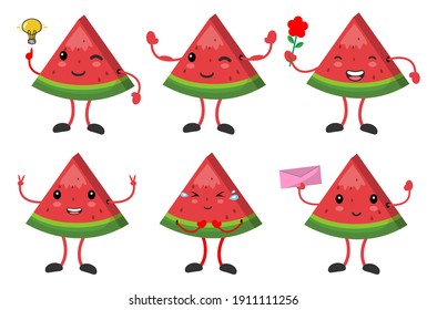 Set cute watermelon with vaious emotions pose