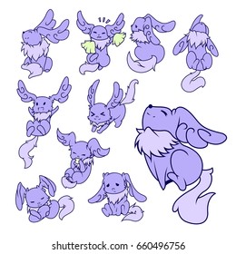 Set of cute weasel monster character icons stickers vector design