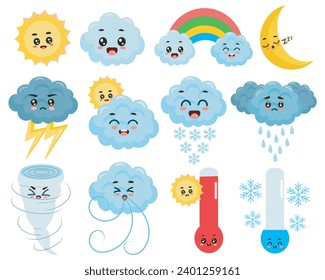 Set of cute weather characters