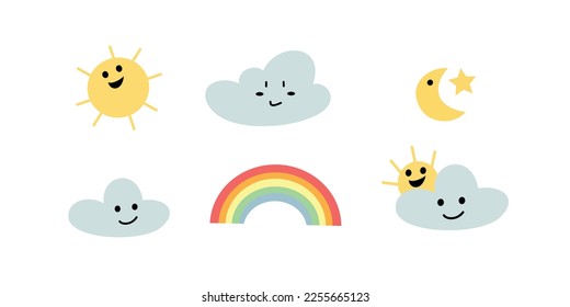 Set of cute weather symbol in cartoon style