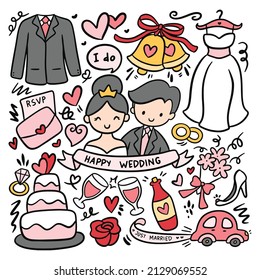 Set of cute wedding doodle vector illustration