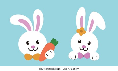 Set of cute white bunny head icon.
Easter rabbit.
Flat stock vector illustration.
Good for card,poster, banner, leaflet .