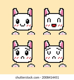 conjunto de emoticonos de gatos blancos bonitos con estilo de arte de píxeles
