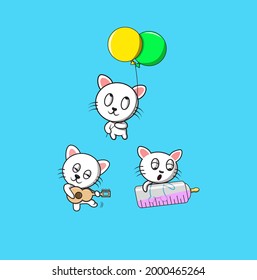 set of cute white cats vector design