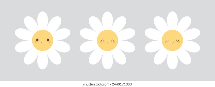 Set of cute white flower icons. Flat design illustration.