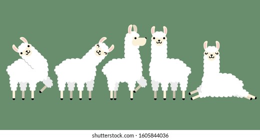 Set of cute white llama animal in different postures. Design for card, sticker , fabric textile, t shirt. children, kid modern trendy style. Vector illustration