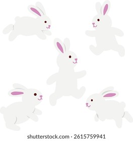 set of cute white rabbits for easter illustration
