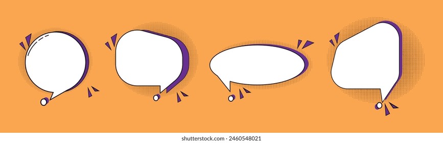 Set of cute white speech bubble icons,  on orange  background. 