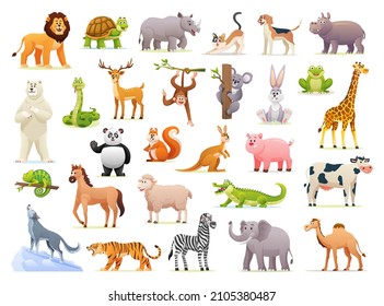 Set of cute wild animal illustrations