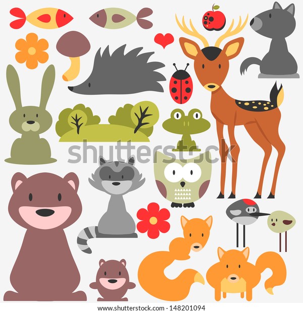 Set Cute Wild Animals Stock Vector (Royalty Free) 148201094 | Shutterstock