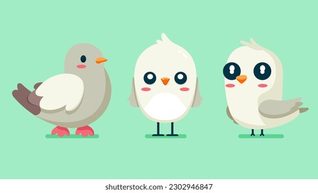 Set of cute wild animals, bird, pigeon, dove, Safari jungle animals flat vector illustration 