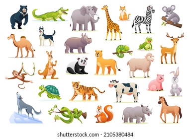 Set of cute wild animals in cartoon style