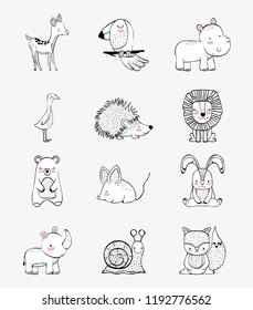 set cute wild animals character