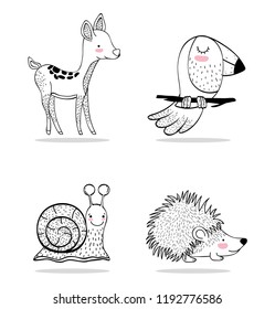 set cute wild animals character