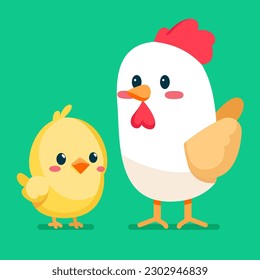 Set of cute wild animals, chicken, chick, Canary, Safari jungle animals flat vector illustration 