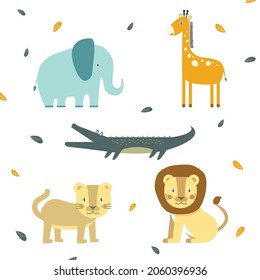 Set of cute wild animals illustration - various cute wild animals flat design cute poses.