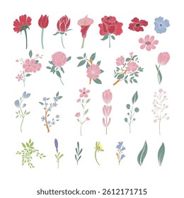 Set if cute wild flowers in vector technique, isolated. 