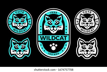 Set Of Cute Wildcat Head Logo Mascot