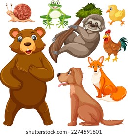 Set of cute wildlife cartoon character illustration