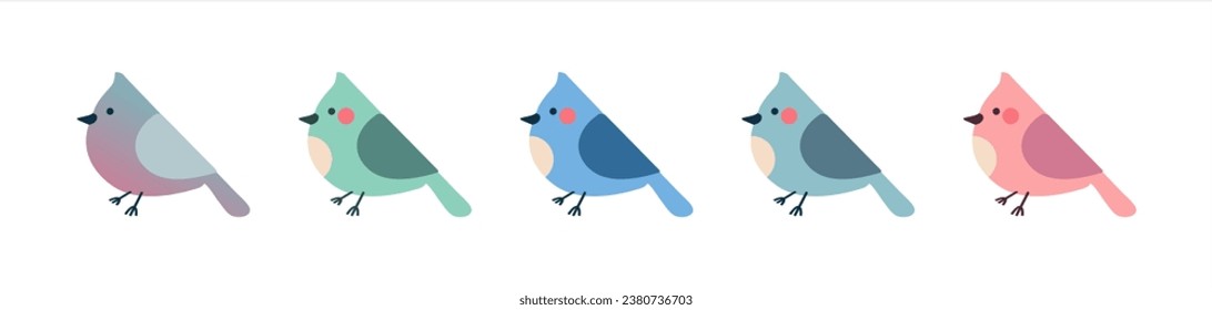 Set of cute winter birds isolated on white background, Vector 10 eps.