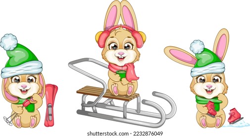 Juego de lindos conejitos de invierno