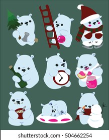 Set of Cute Winter Polar Bears