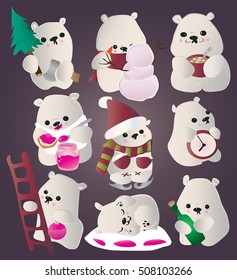 Set of Cute Winter Polar Bears